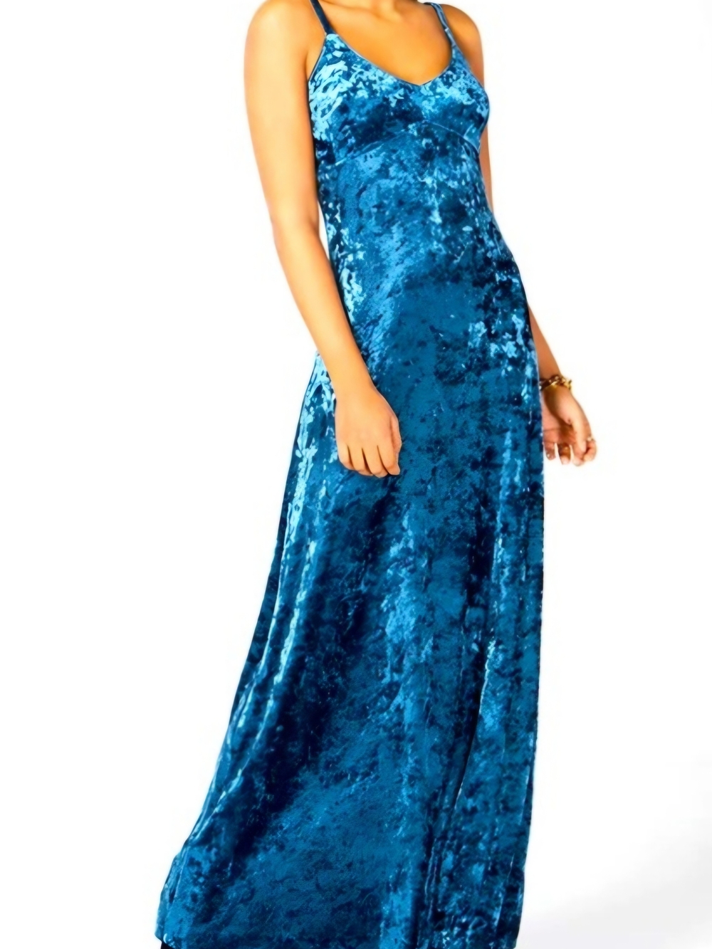 Michael Kors Blue Crushed Velvet Slip Maxi Dress Size Large